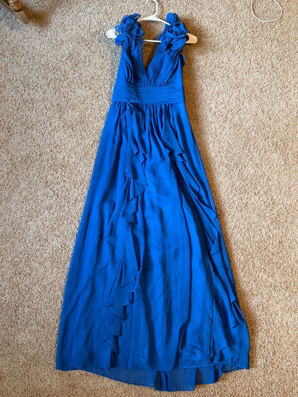 Eliza J Royal Blue One-Shoulder Ruffle Gown